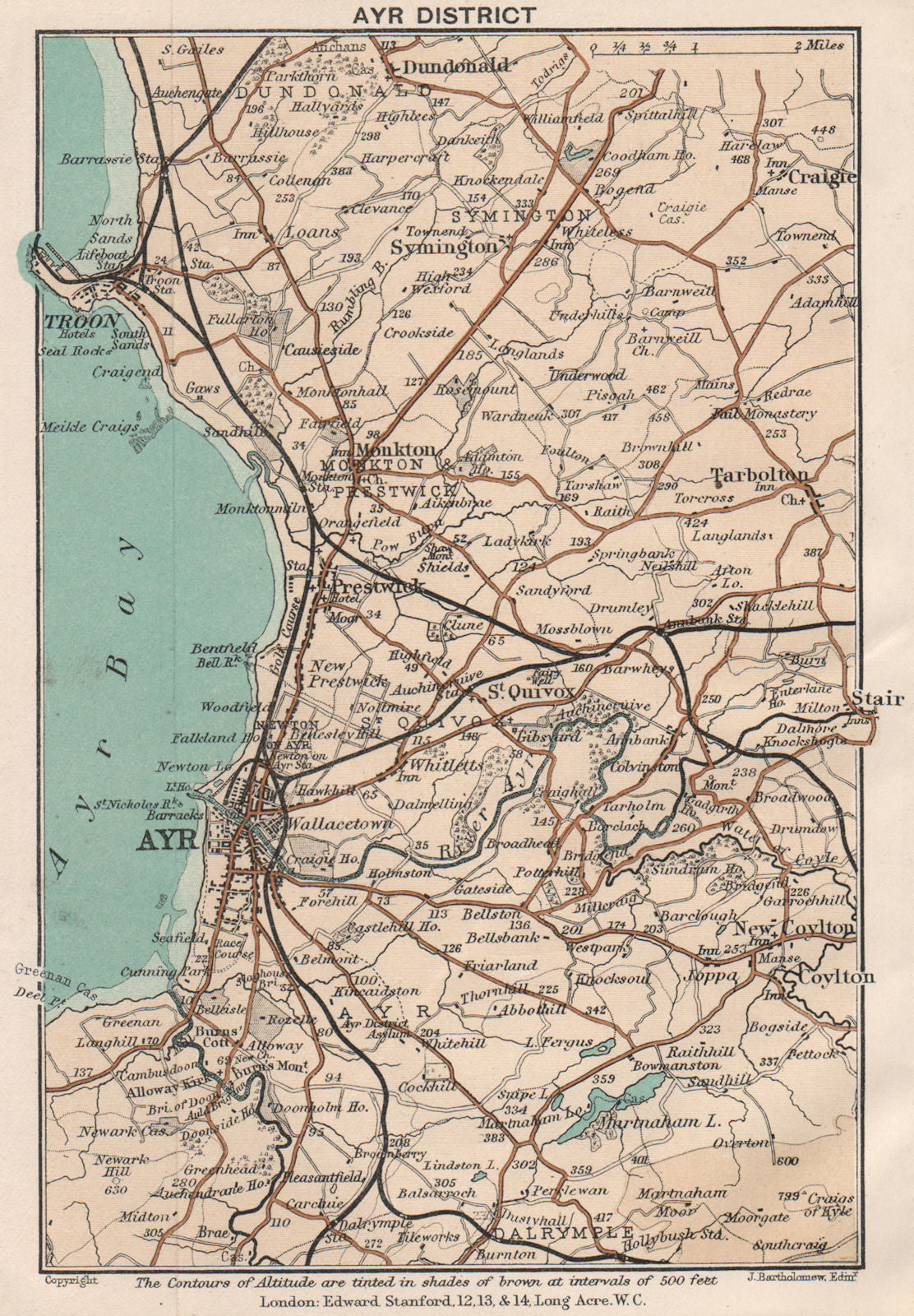 AYR DISTRICT. Troon. Monkton. Vintage map. Scotland. STANFORD 1905 old